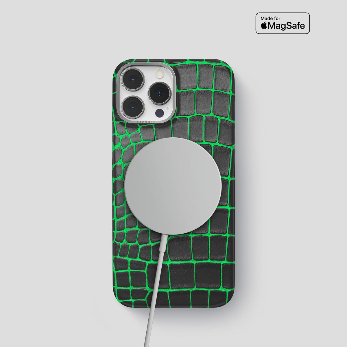 Neon-Green iPhone 14 Pro Classic Case Luminescent Alligator with Steel Metal -6 | Neon-Green-Steel