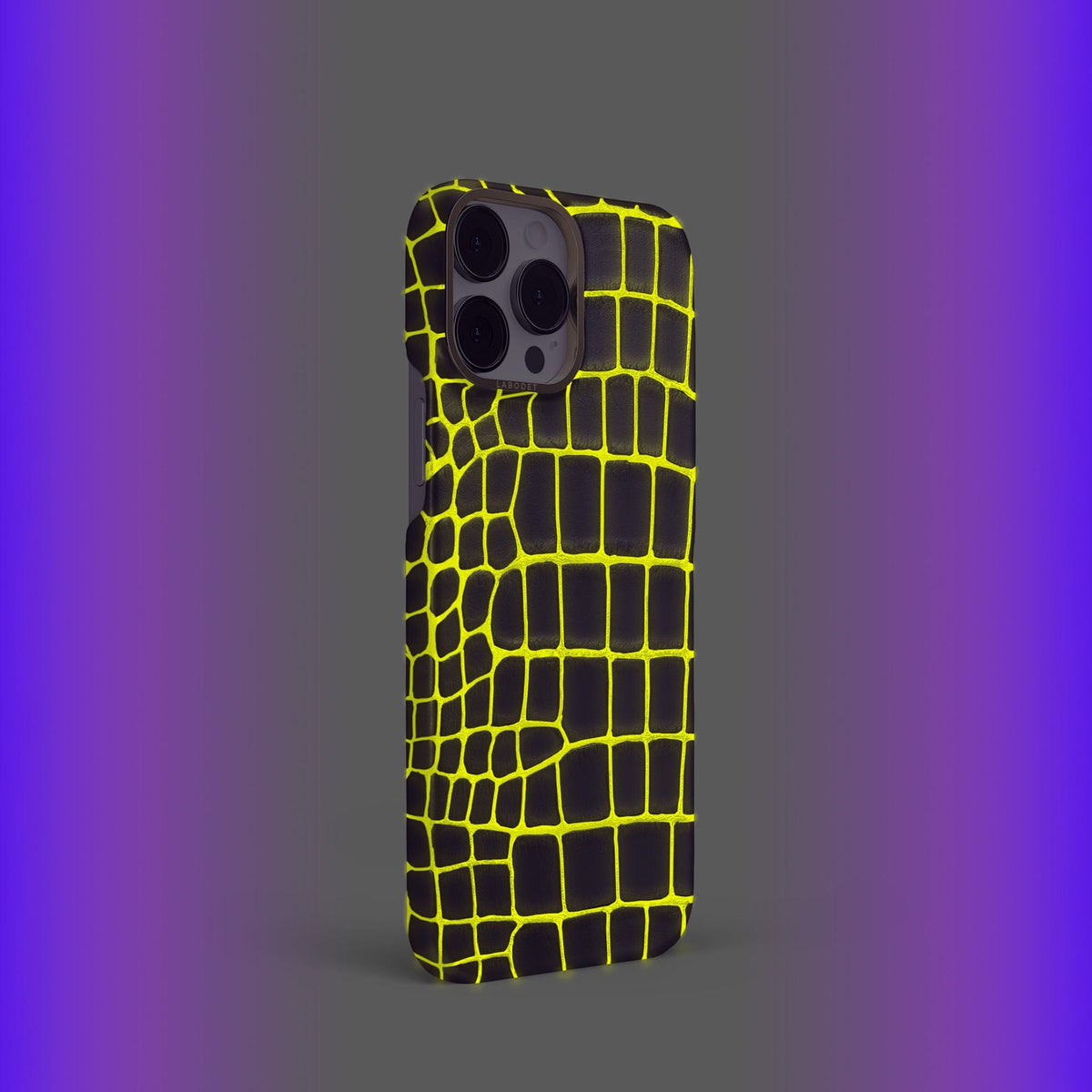 Neon-Yellow iPhone 14 Pro Classic Case Luminescent Alligator with Gold Metal -4 | Neon-Yellow-Gold