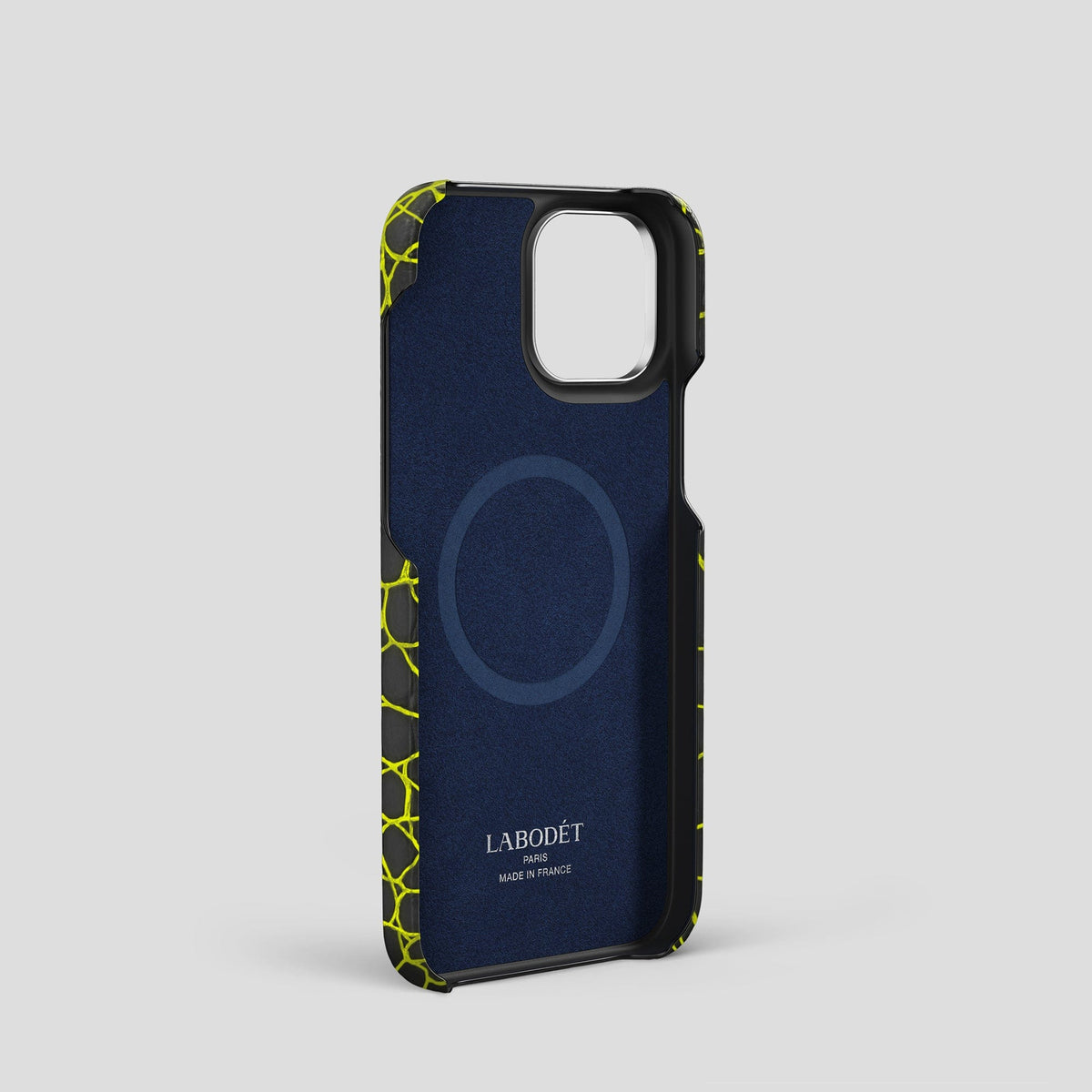 Neon-Yellow iPhone 14 Pro Classic Case Luminescent Alligator with Steel Metal -5 | Neon-Yellow-Steel