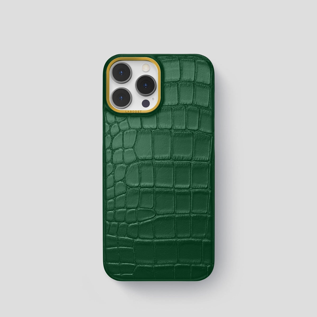Forest-Green iPhone 15 Pro Classic Case Alligator with Gold Metal -1 | Forest-Green-Gold