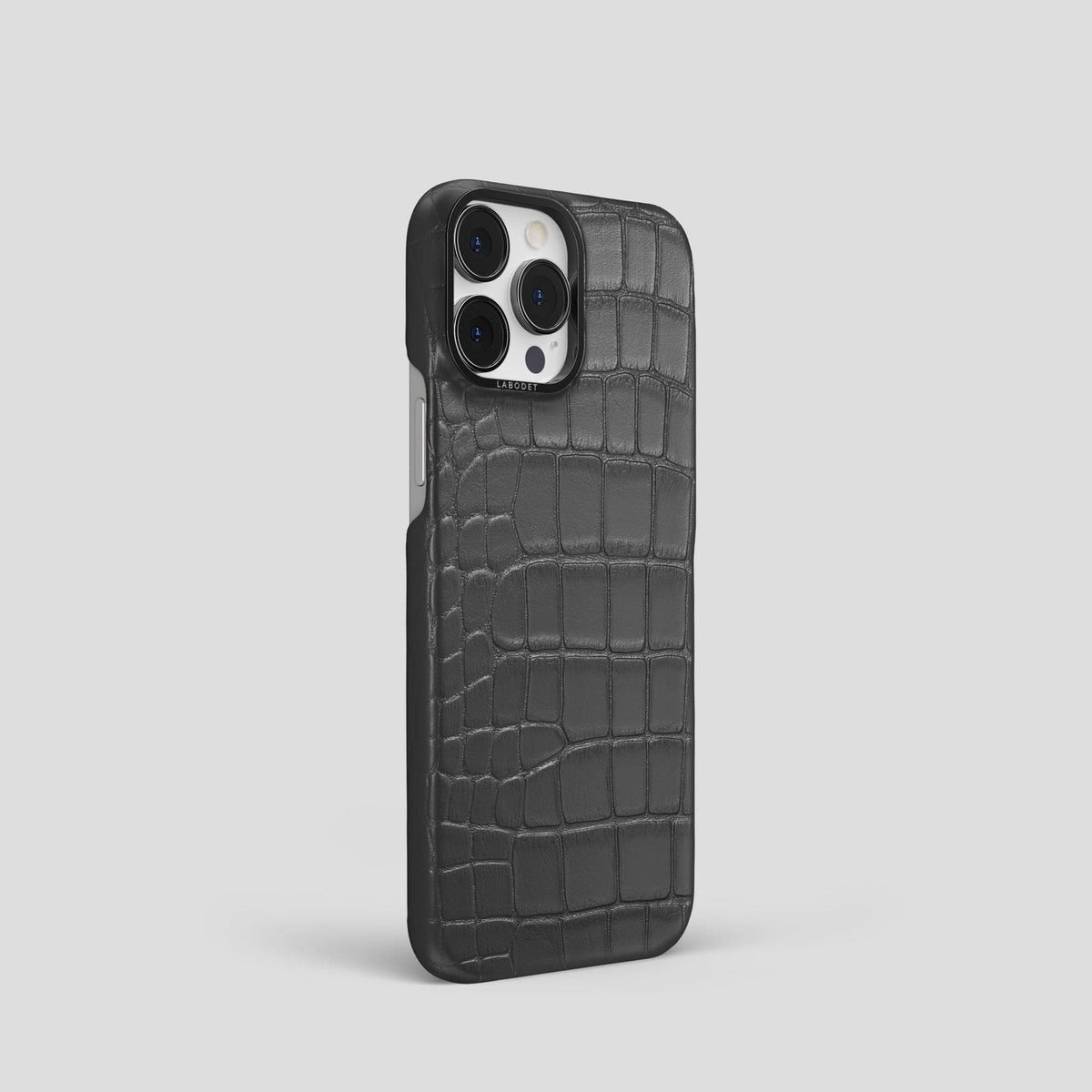 Grey iPhone 15 Pro Classic Case Alligator with Black Metal -2 | Grey-Black