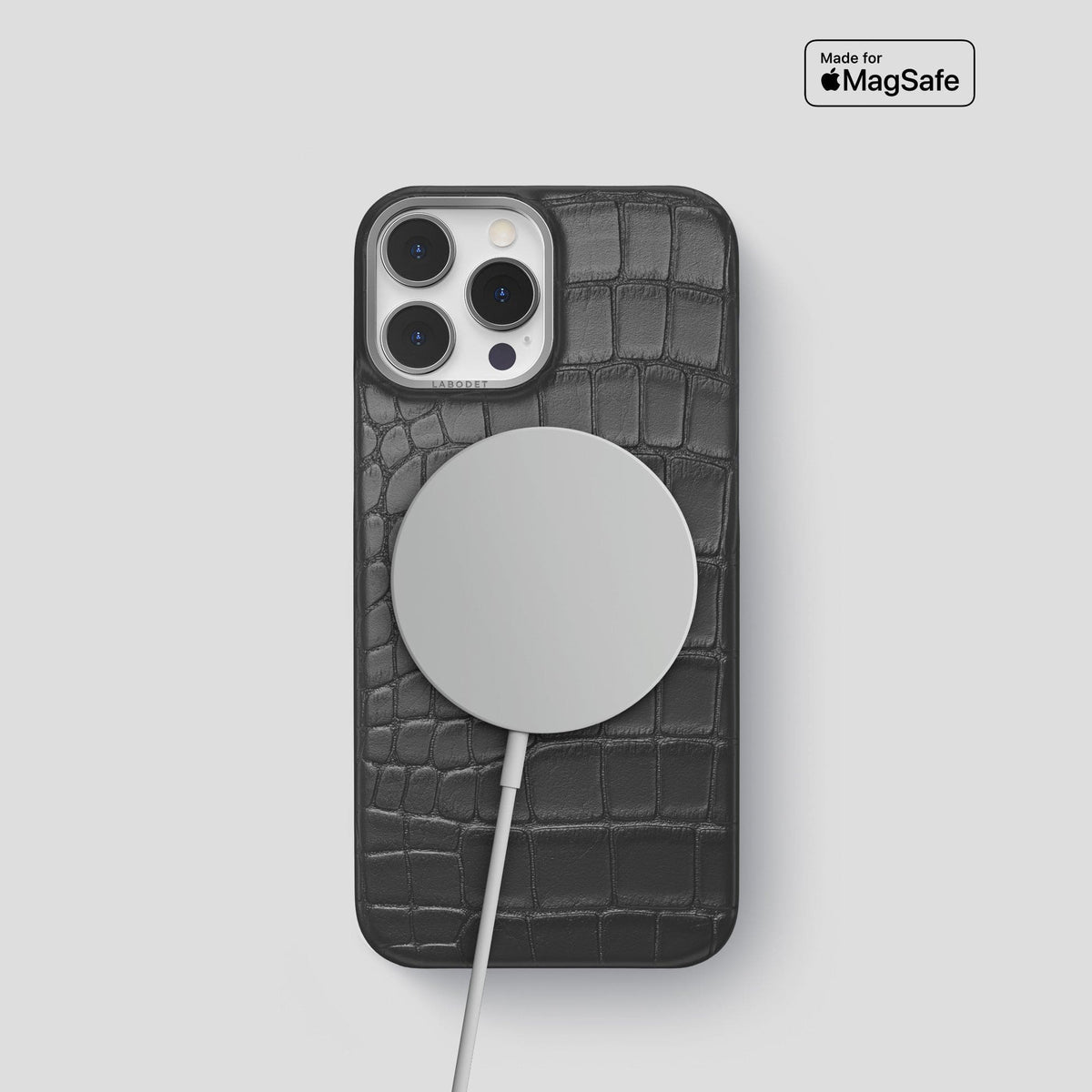 Grey iPhone 15 Pro Classic Case Alligator with Steel Metal -4 | Grey-Steel