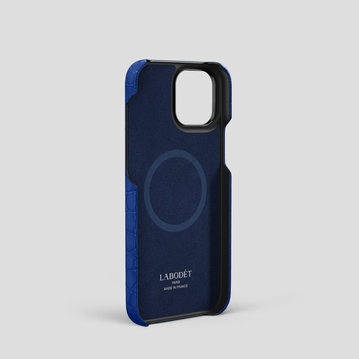 Royal Blue iPhone 15 Pro Classic Case Alligator with Black Metal -3 | Royal-Blue-Black