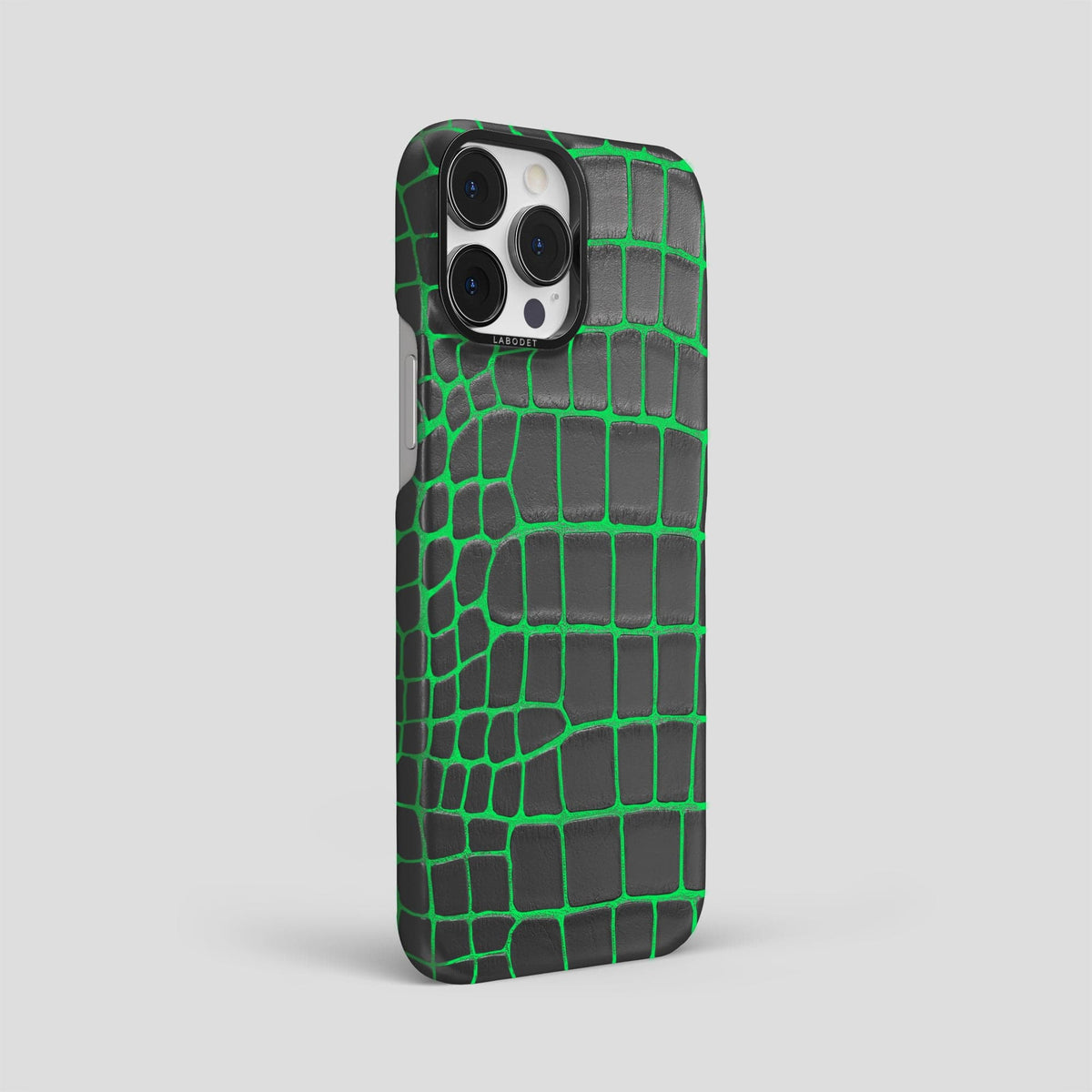 Neon-Green iPhone 14 Pro Max Classic Case Luminescent Alligator with Black Metal -3 | Neon-Green-Black