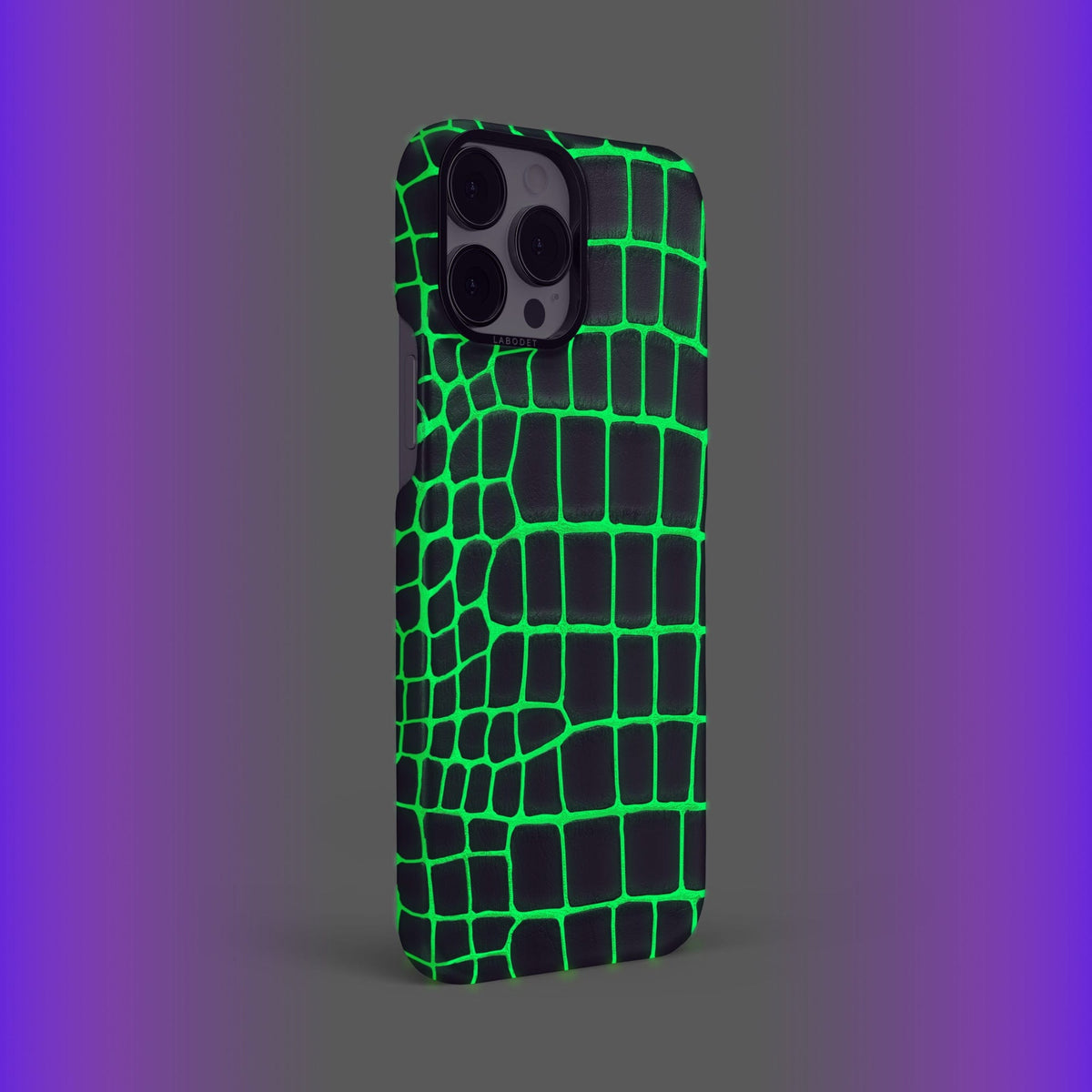Neon-Green iPhone 14 Pro Max Classic Case Luminescent Alligator with Black Metal -4 | Neon-Green-Black
