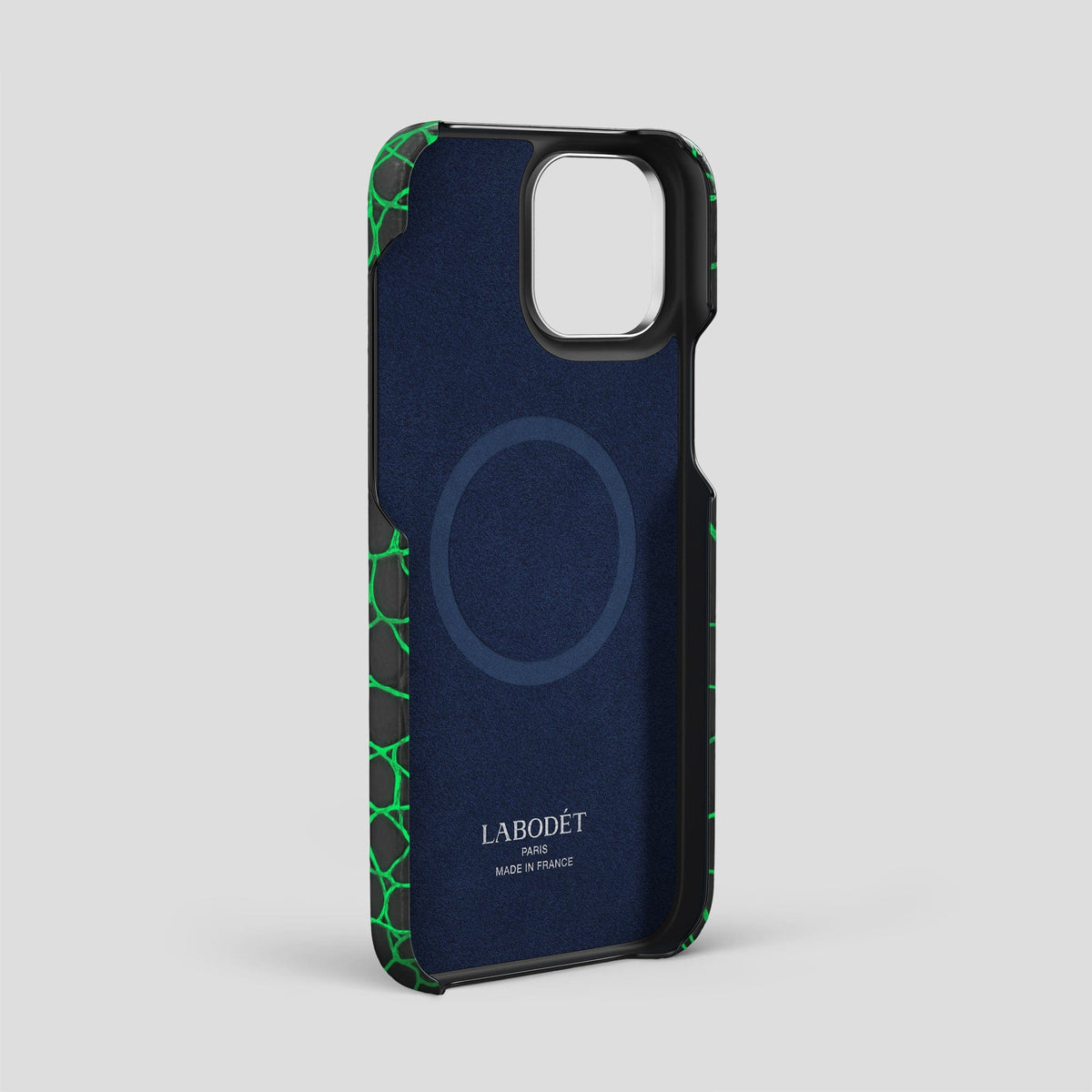 Neon-Green iPhone 14 Pro Max Classic Case Luminescent Alligator with Steel Metal -5 | Neon-Green-Steel