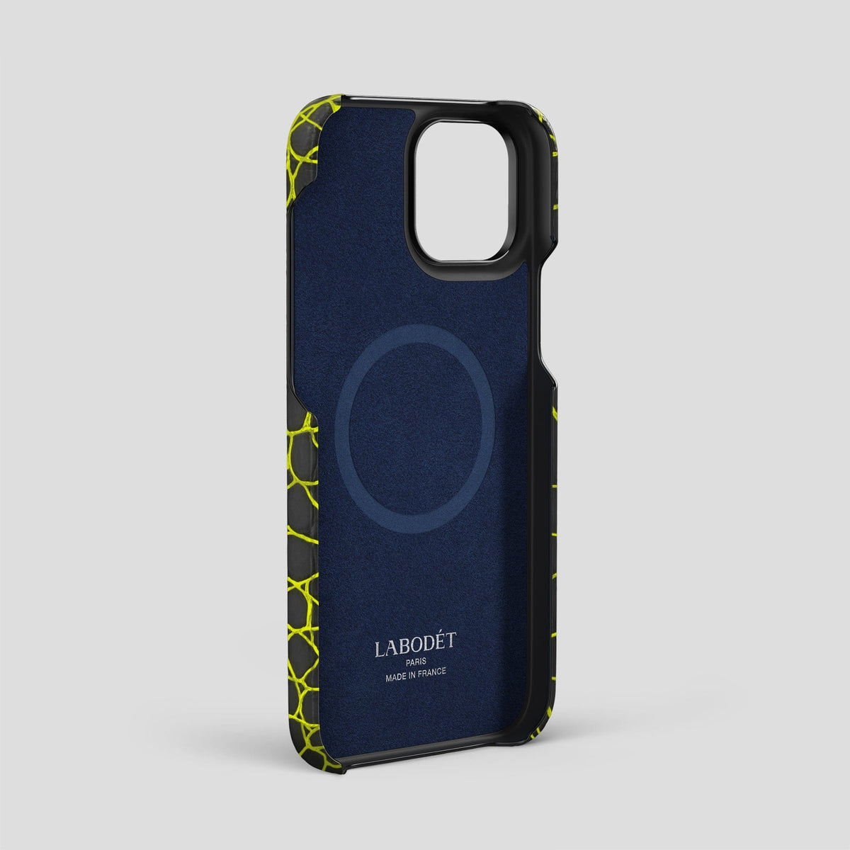Neon-Yellow iPhone 14 Pro Max Classic Case Luminescent Alligator with Black Metal -5 | Neon-Yellow-Black