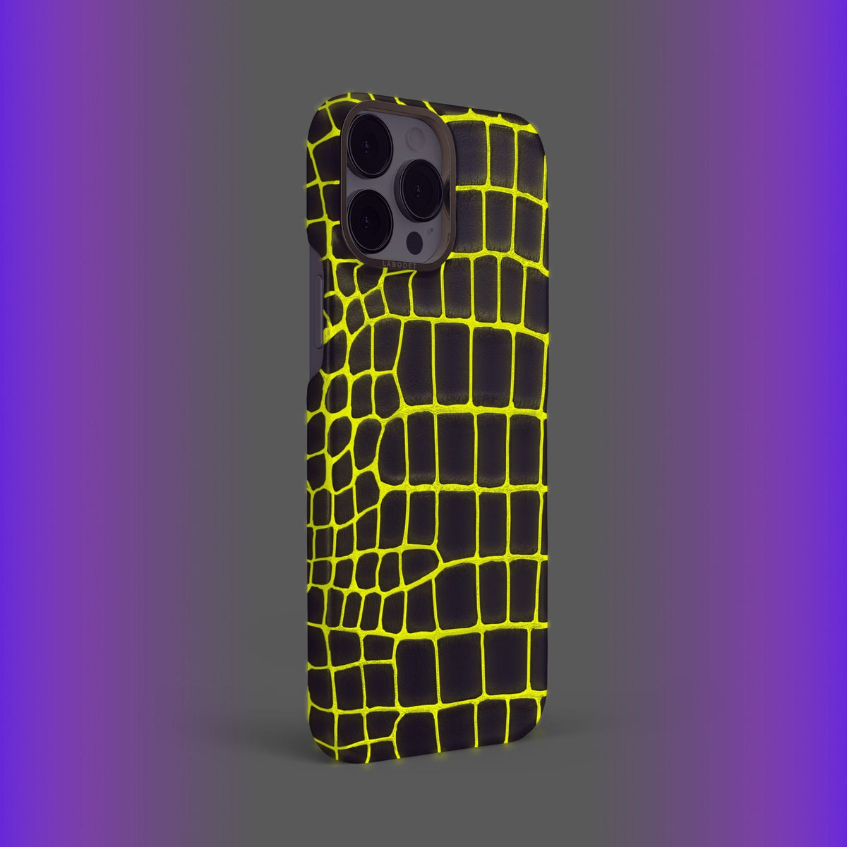 Neon-Yellow iPhone 14 Pro Max Classic Case Luminescent Alligator with Gold Metal -4 | Neon-Yellow-Gold