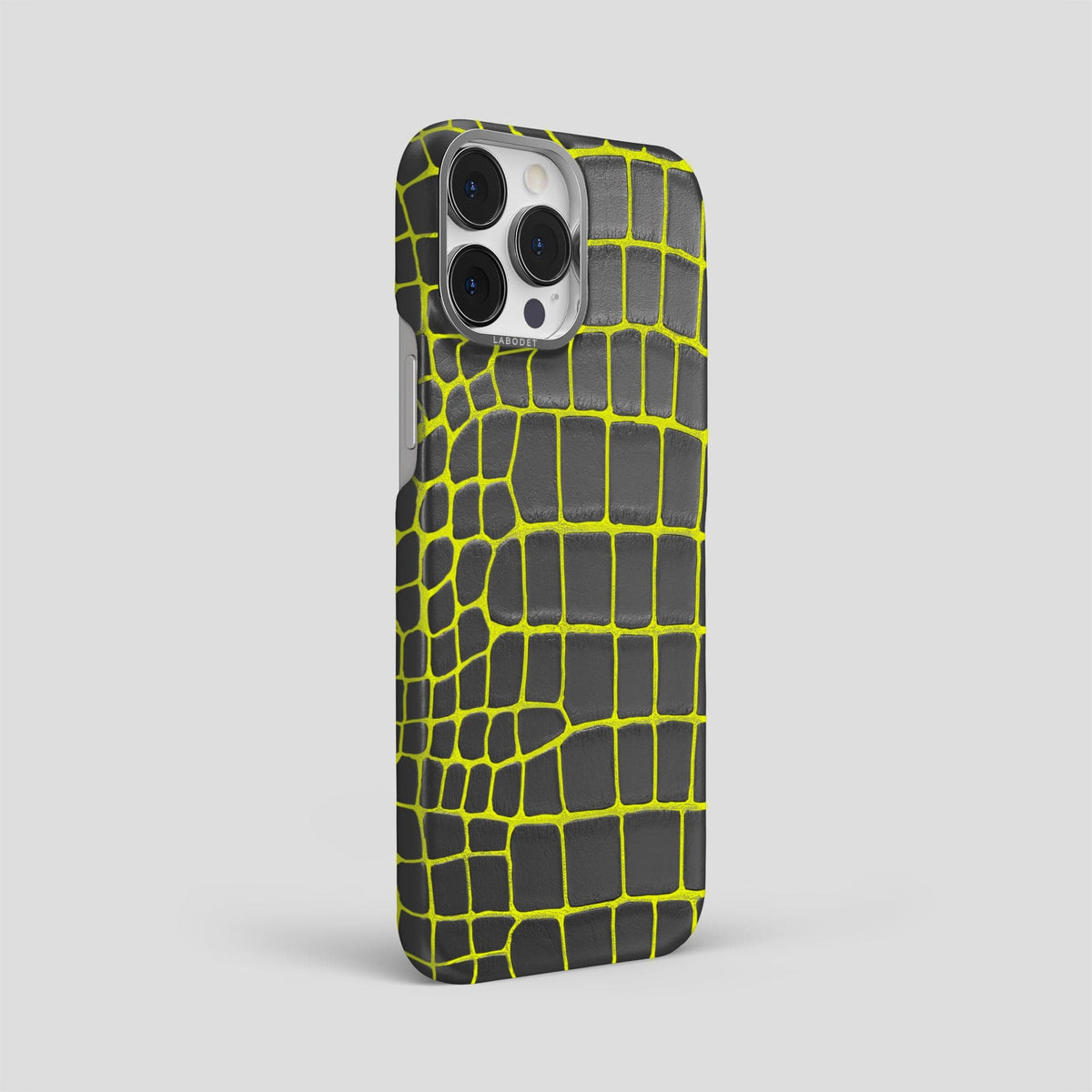 Neon-Yellow iPhone 14 Pro Max Classic Case Luminescent Alligator with Steel Metal -3 | Neon-Yellow-Steel
