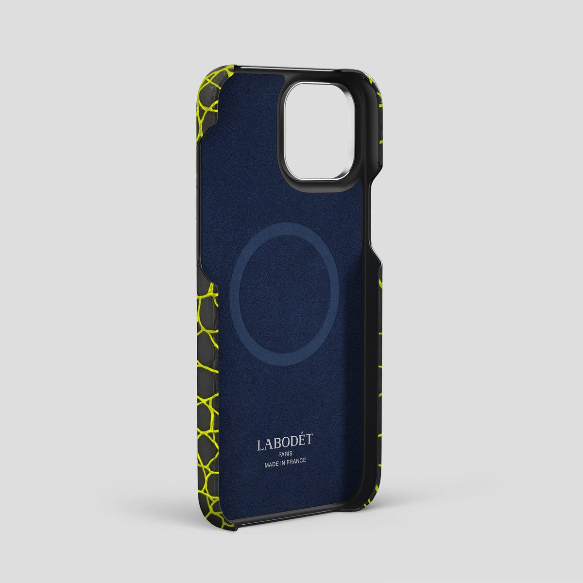 Neon-Yellow iPhone 14 Pro Max Classic Case Luminescent Alligator with Steel Metal -5 | Neon-Yellow-Steel