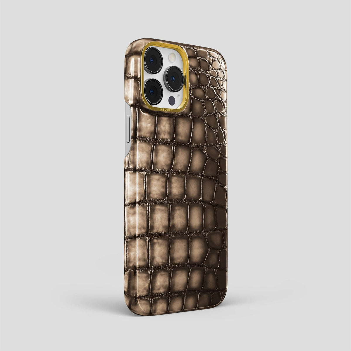 Etoupe iPhone 15 Pro Max Classic Case Patina Alligator with Gold Metal -2 | Etoupe-Gold