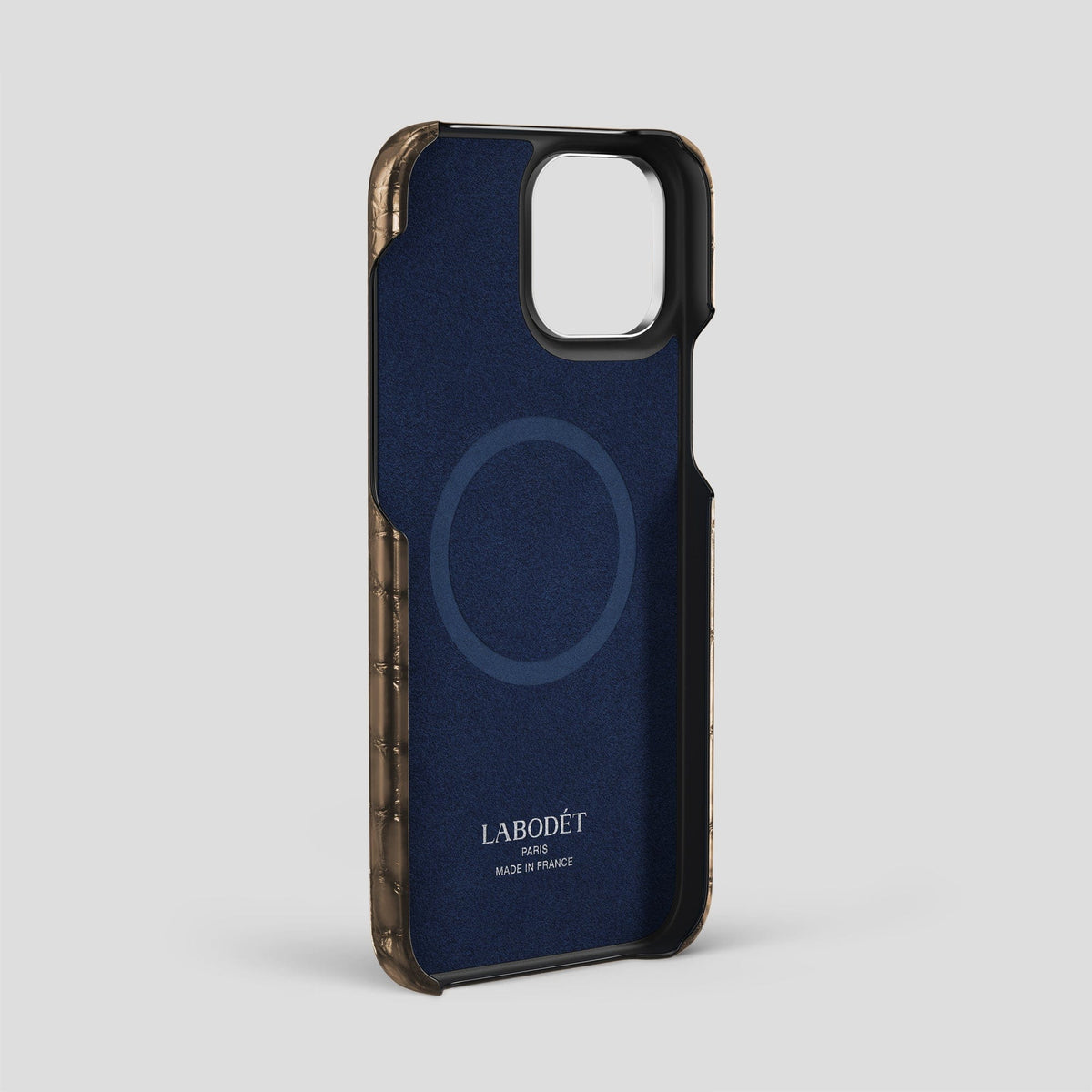 Etoupe iPhone 15 Pro Max Classic Case Patina Alligator with Steel Metal -4 | Etoupe-Steel