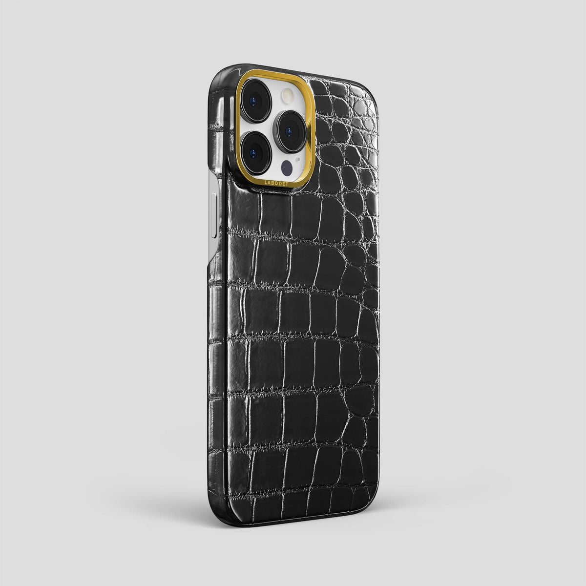 Havana-Black iPhone 15 Pro Max Classic Case Patina Alligator with Gold Metal -2 | Havana-Black-Gold