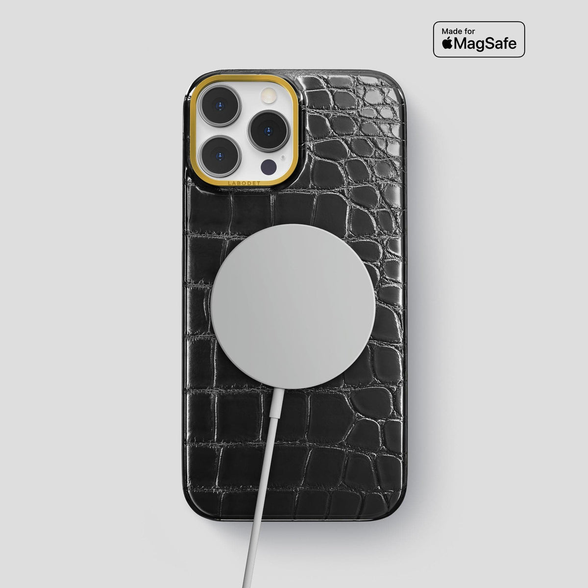 Havana-Black iPhone 15 Pro Max Classic Case Patina Alligator with Gold Metal -5 | Havana-Black-Gold