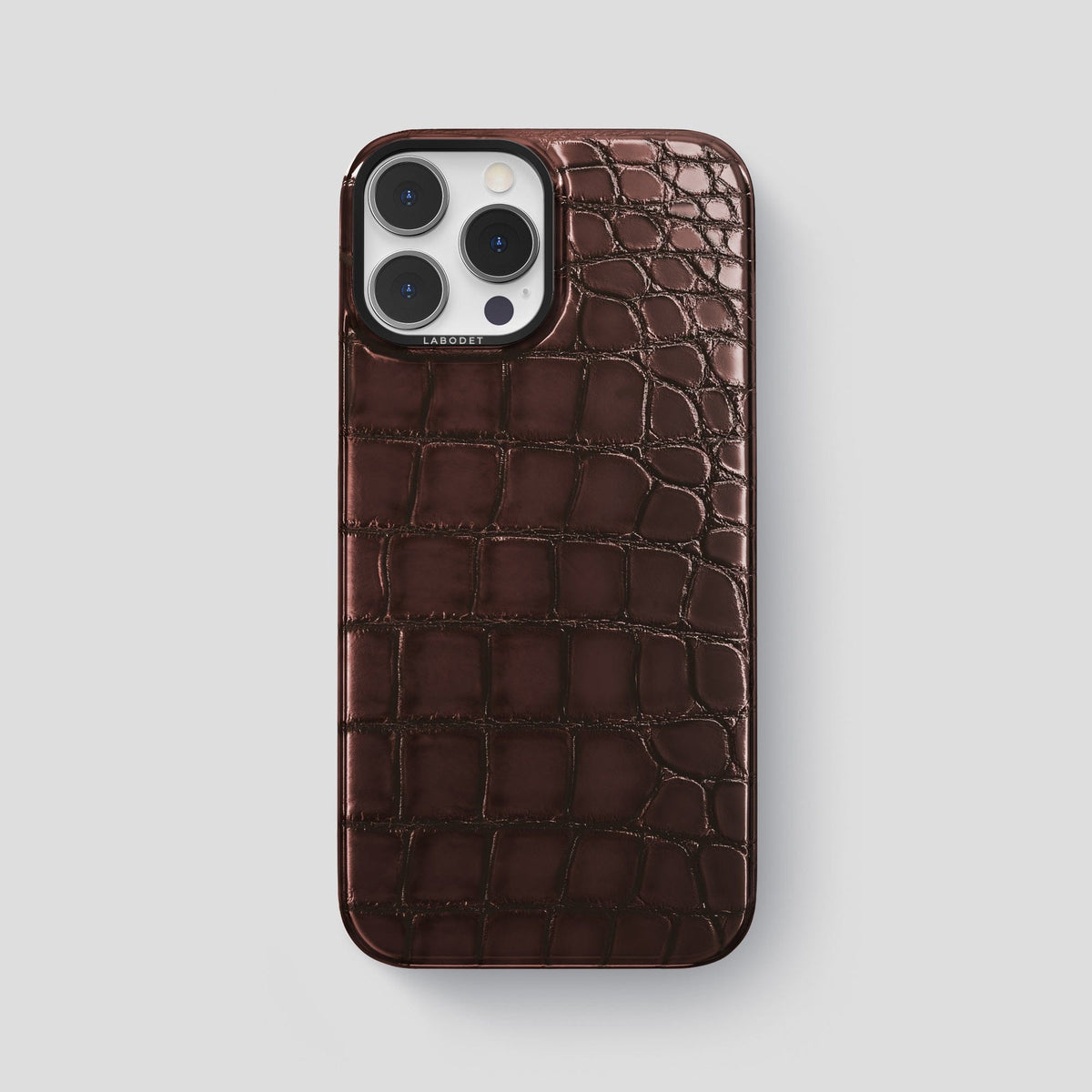 Grape-Wine iPhone 15 Pro Max Classic Case Patina Alligator with Black Metal -1 | Grape-Wine-Black