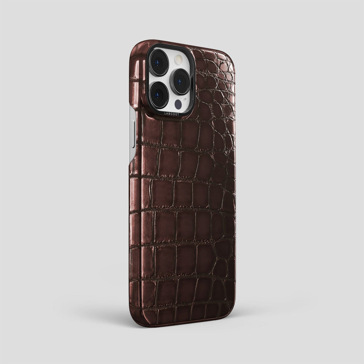 Grape-Wine iPhone 15 Pro Max Classic Case Patina Alligator with Black Metal -2 | Grape-Wine-Black
