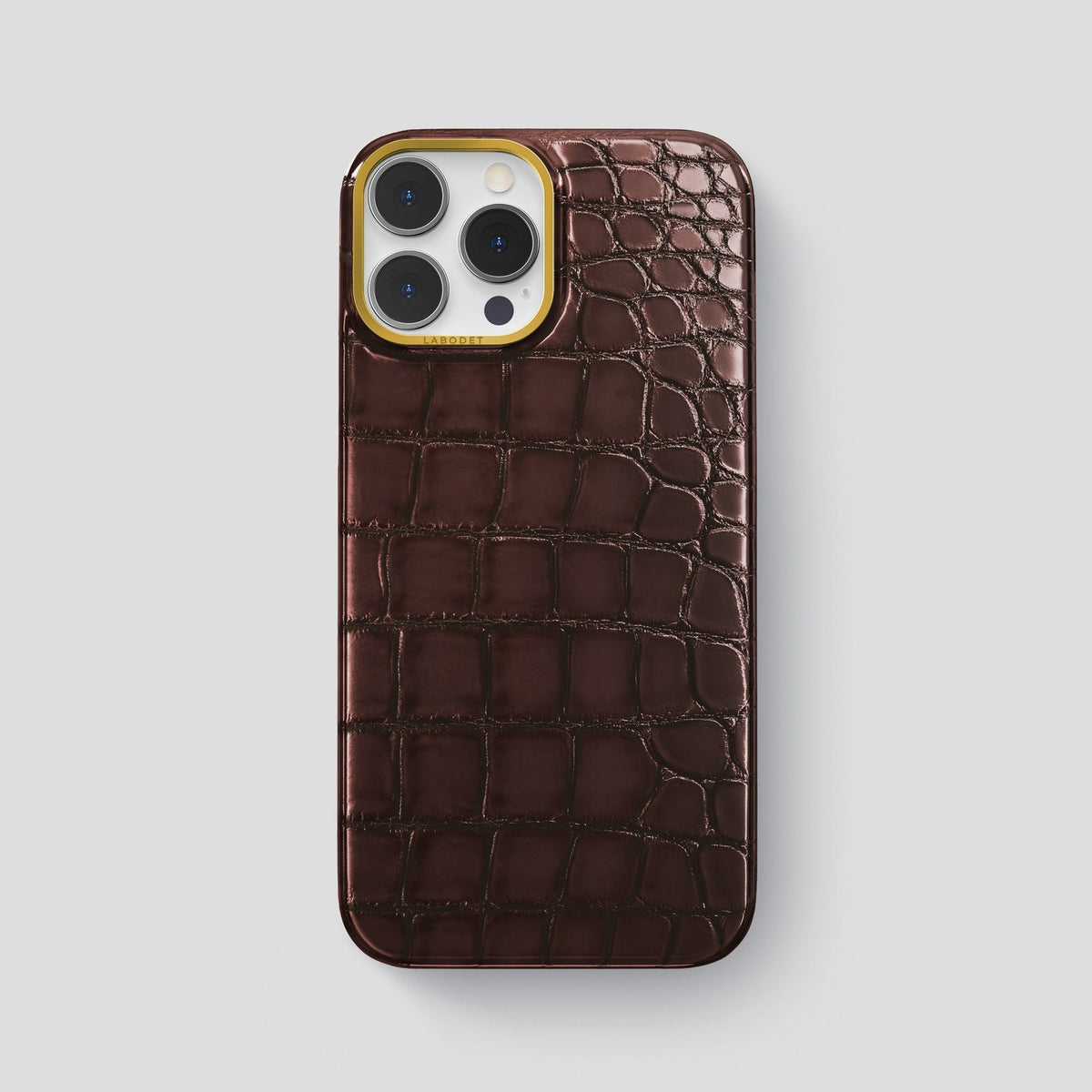 Grape-Wine iPhone 15 Pro Max Classic Case Patina Alligator with Gold Metal -1 | Grape-Wine-Gold