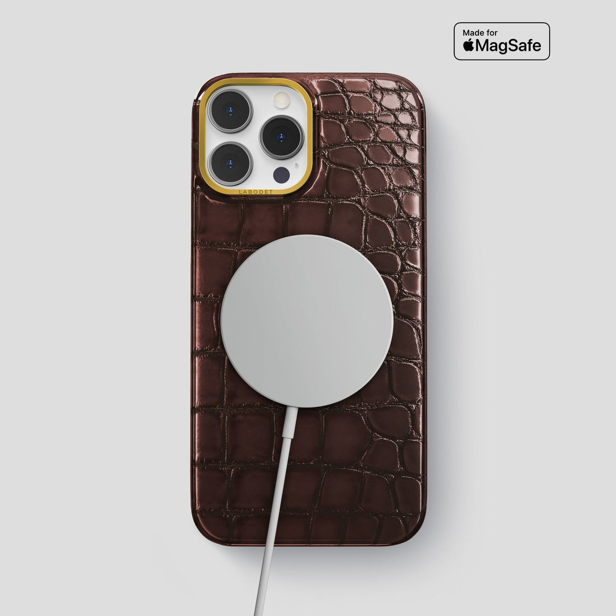 Grape-Wine iPhone 15 Pro Max Classic Case Patina Alligator with Gold Metal -5 | Grape-Wine-Gold