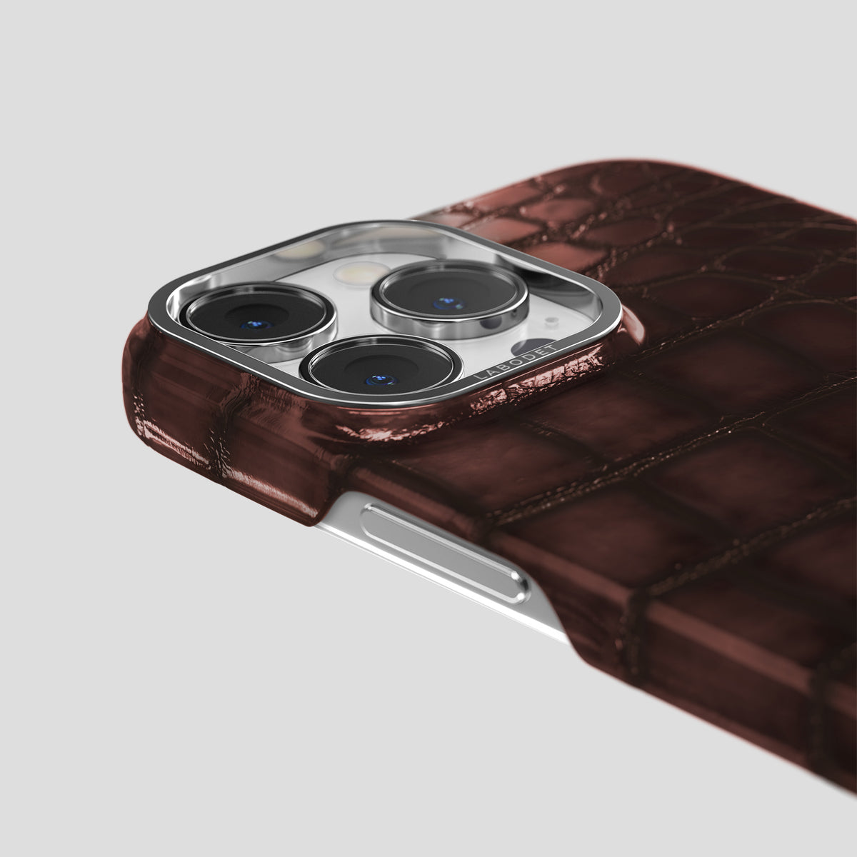 Grape-Wine iPhone 15 Pro Max Classic Case Patina Alligator with Steel Metal -6 | Grape-Wine-Steel