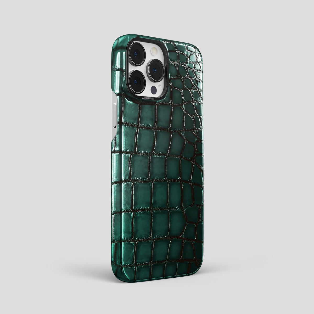 Green iPhone 15 Pro Max Classic Case Patina Alligator with Black Metal -2 | Green-Black