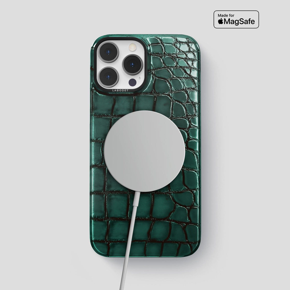 Green iPhone 15 Pro Max Classic Case Patina Alligator with Black Metal -5 | Green-Black