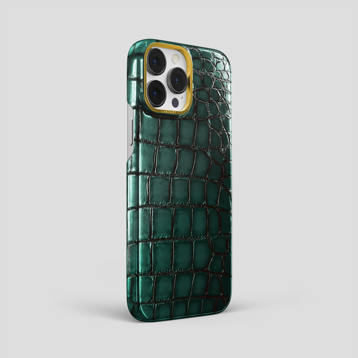Green iPhone 15 Pro Max Classic Case Patina Alligator with Gold Metal -2 | Green-Gold