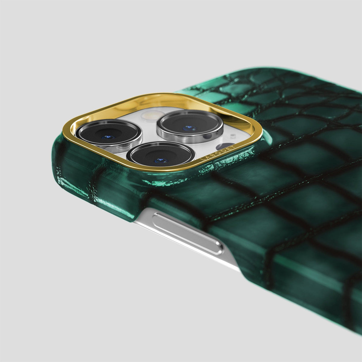 Green iPhone 15 Pro Max Classic Case Patina Alligator with Gold Metal -6 | Green-Gold
