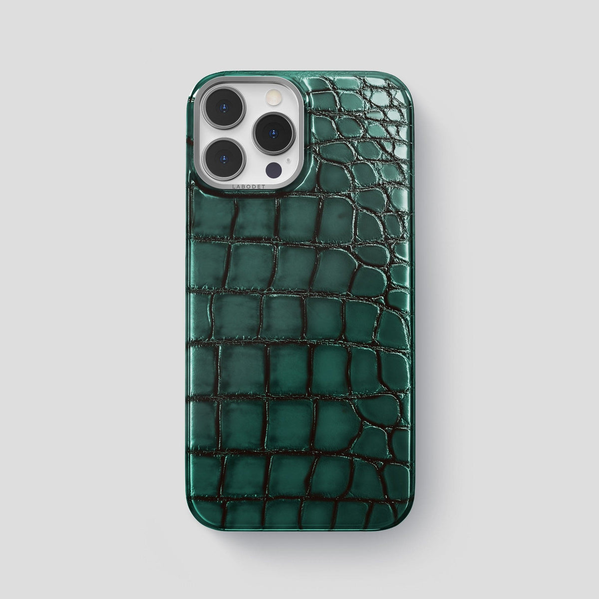 Green iPhone 15 Pro Max Classic Case Patina Alligator with Steel Metal -1 | Green-Steel
