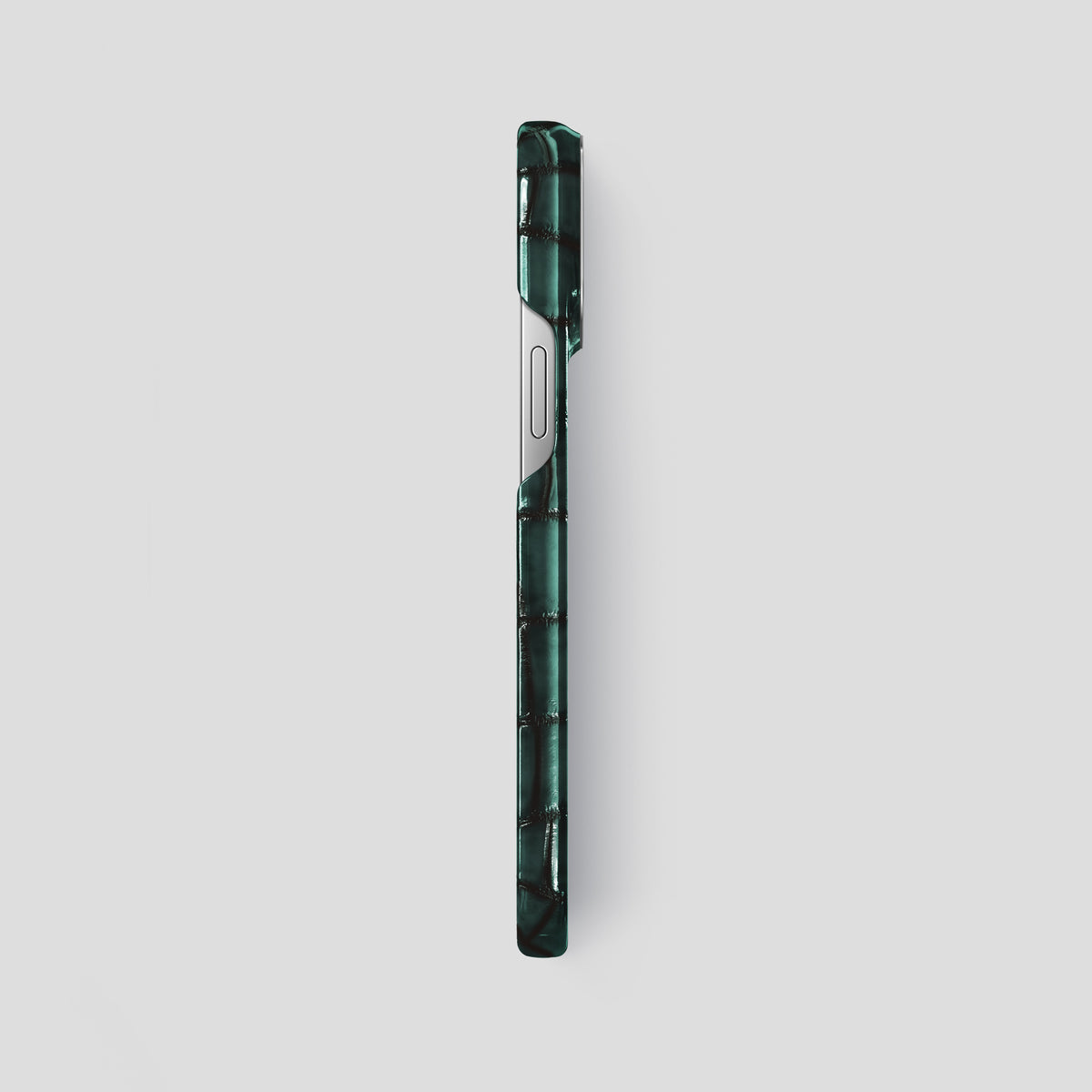 Green iPhone 15 Pro Max Classic Case Patina Alligator with Steel Metal -3 | Green-Steel