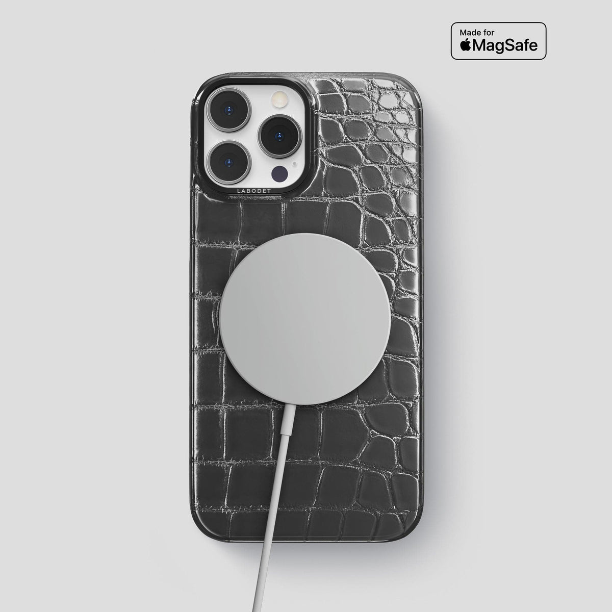 Grey iPhone 15 Pro Max Classic Case Patina Alligator with Black Metal -5 | Grey-Black