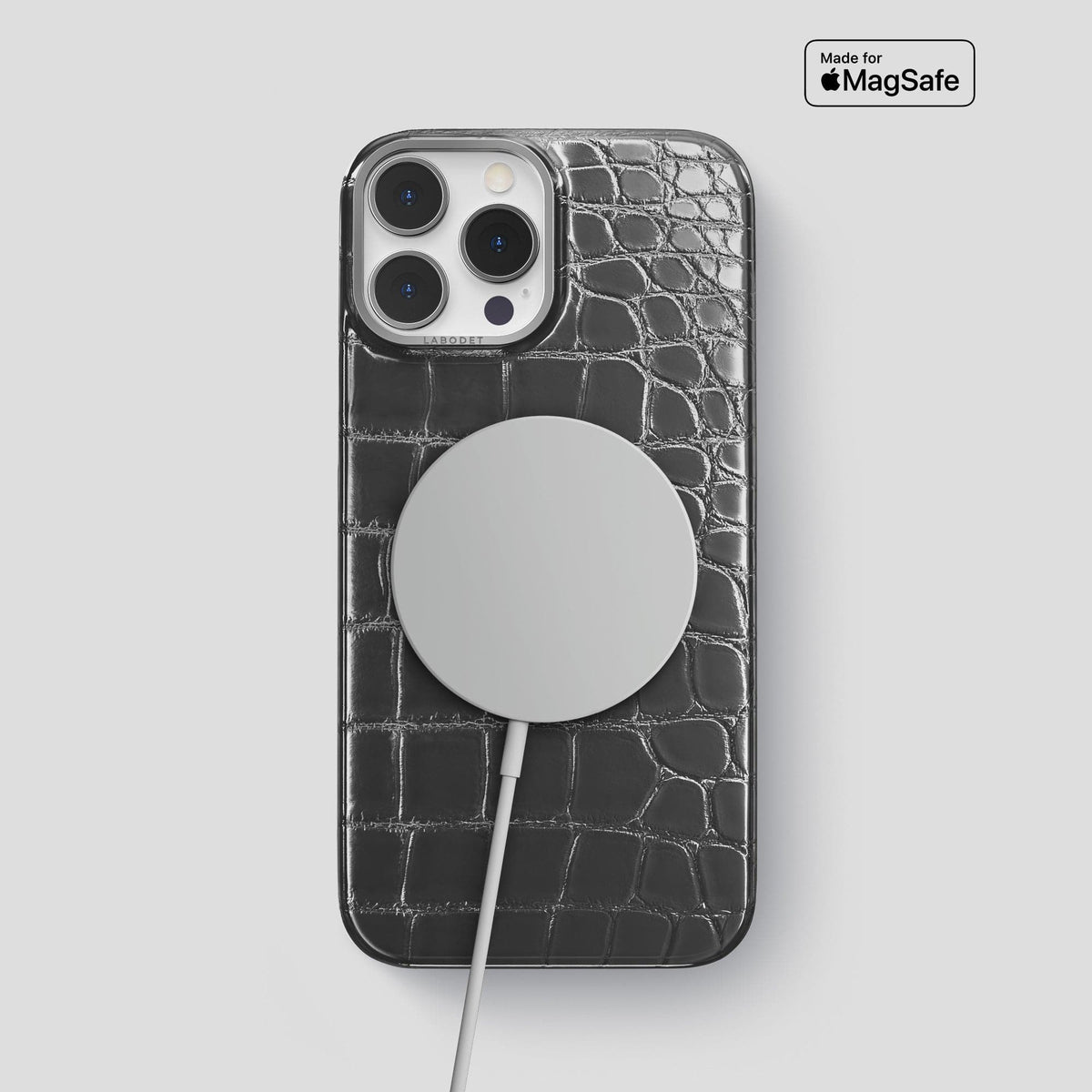 Grey iPhone 15 Pro Max Classic Case Patina Alligator with Steel Metal -5 | Grey-Steel