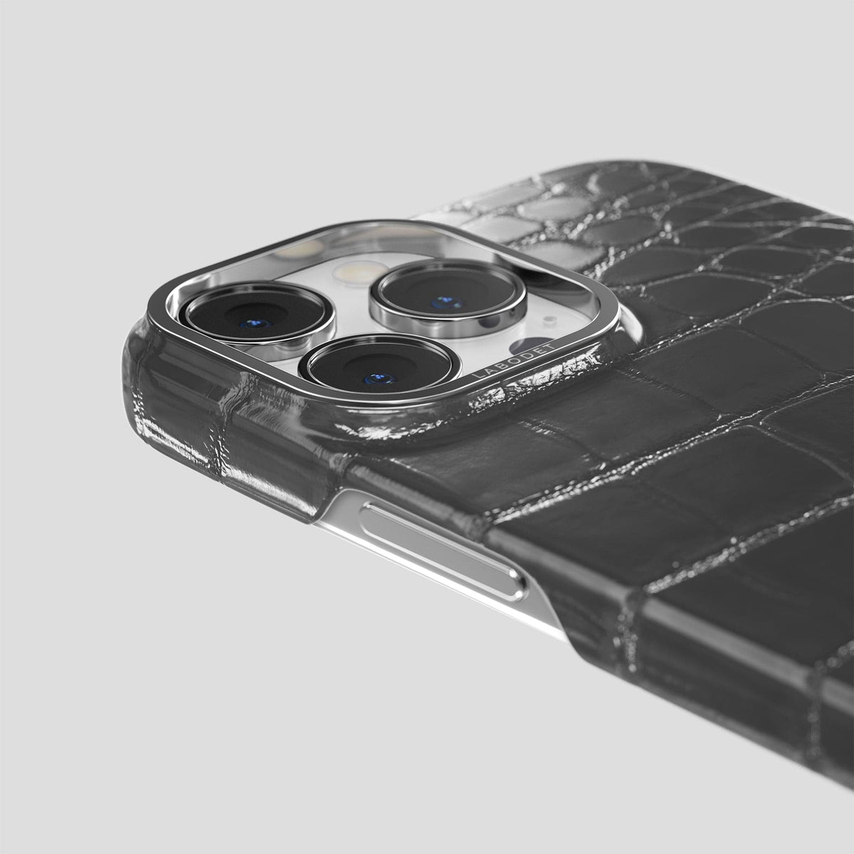 Grey iPhone 15 Pro Max Classic Case Patina Alligator with Steel Metal -6 | Grey-Steel