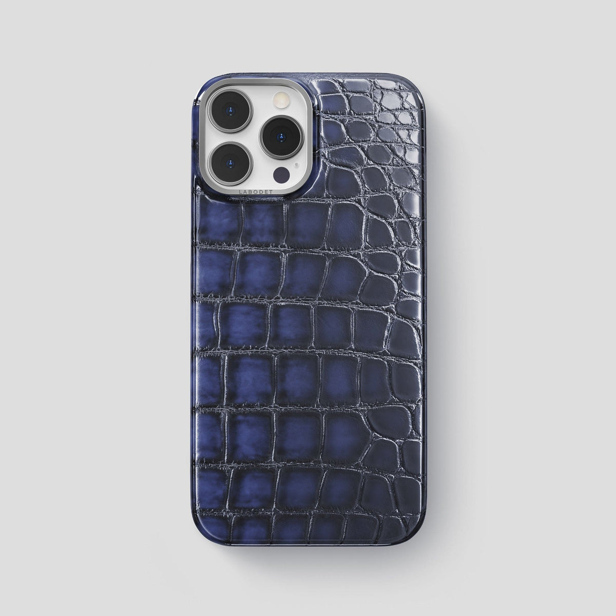 Havana-Blue iPhone 15 Pro Max Classic Case Patina Alligator with Steel Metal -1 | Havana-Blue-Steel