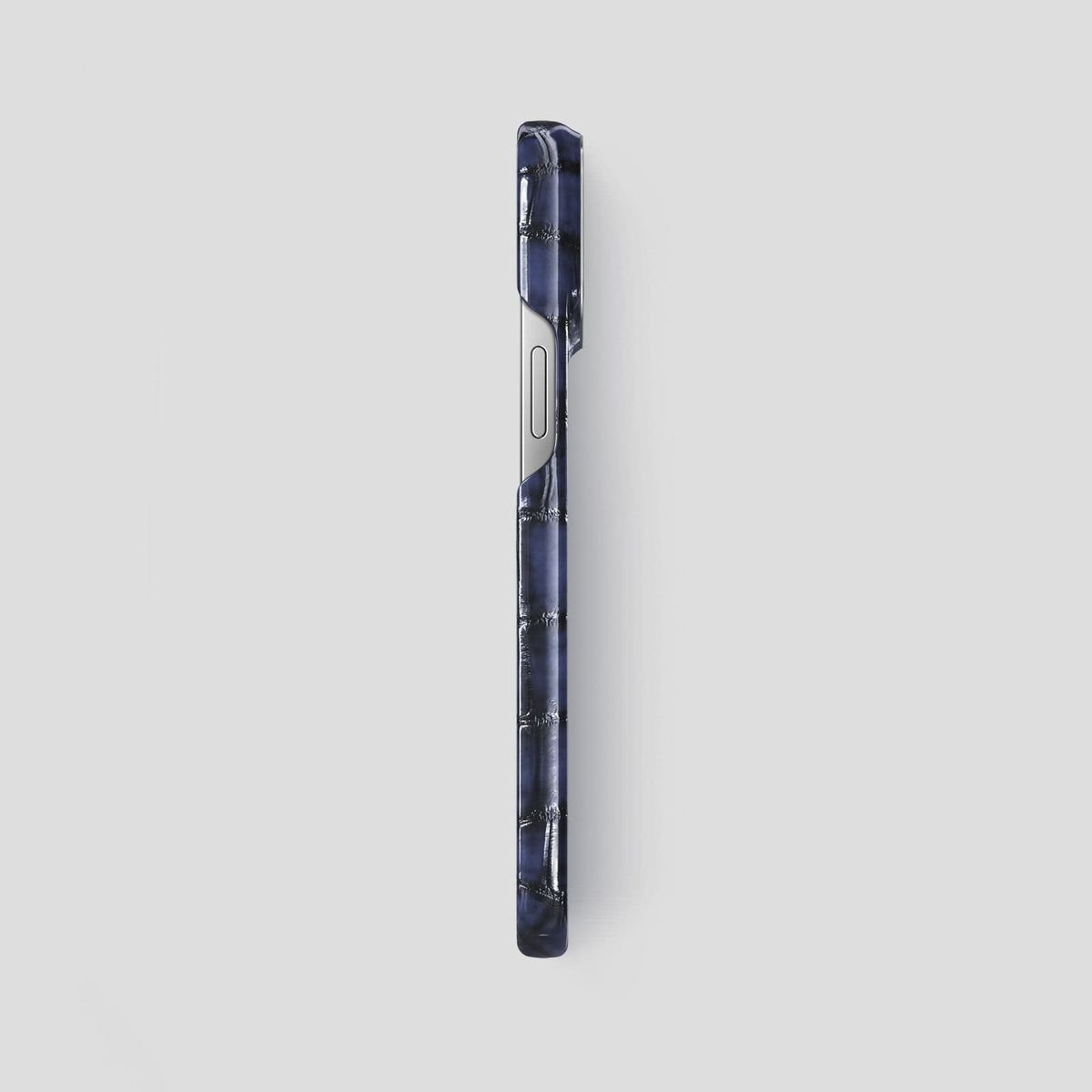 Havana-Blue iPhone 15 Pro Max Classic Case Patina Alligator with Steel Metal -3 | Havana-Blue-Steel