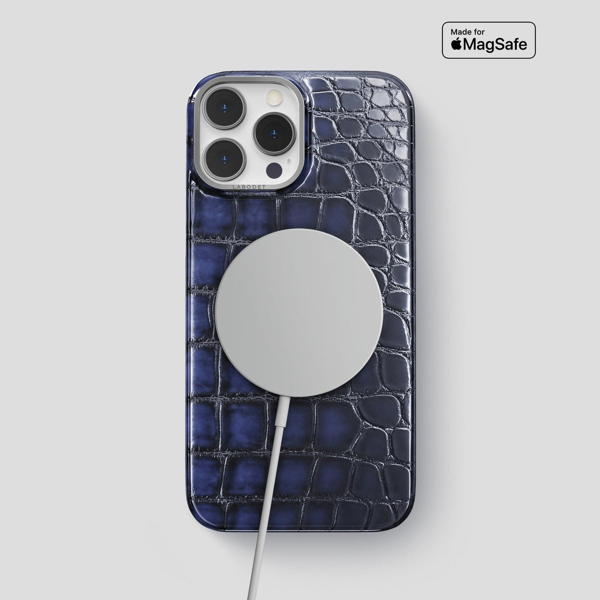 Havana-Blue iPhone 15 Pro Max Classic Case Patina Alligator with Steel Metal -5 | Havana-Blue-Steel