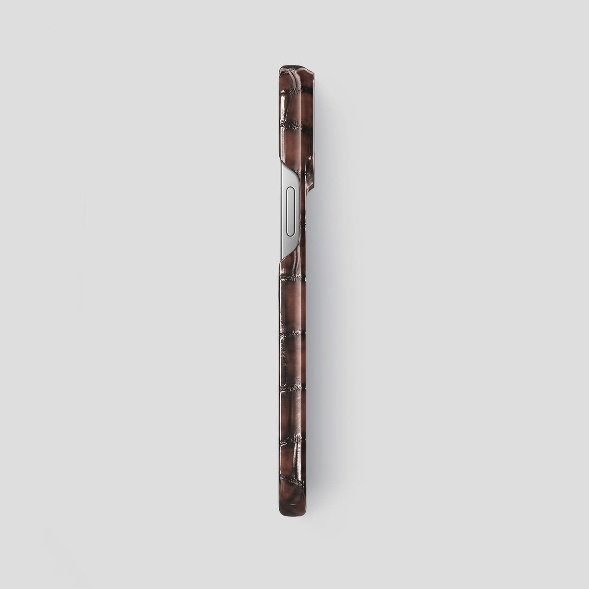 Havana-Brown iPhone 15 Pro Max Classic Case Patina Alligator with Steel Metal -3 | Havana-Brown-Steel