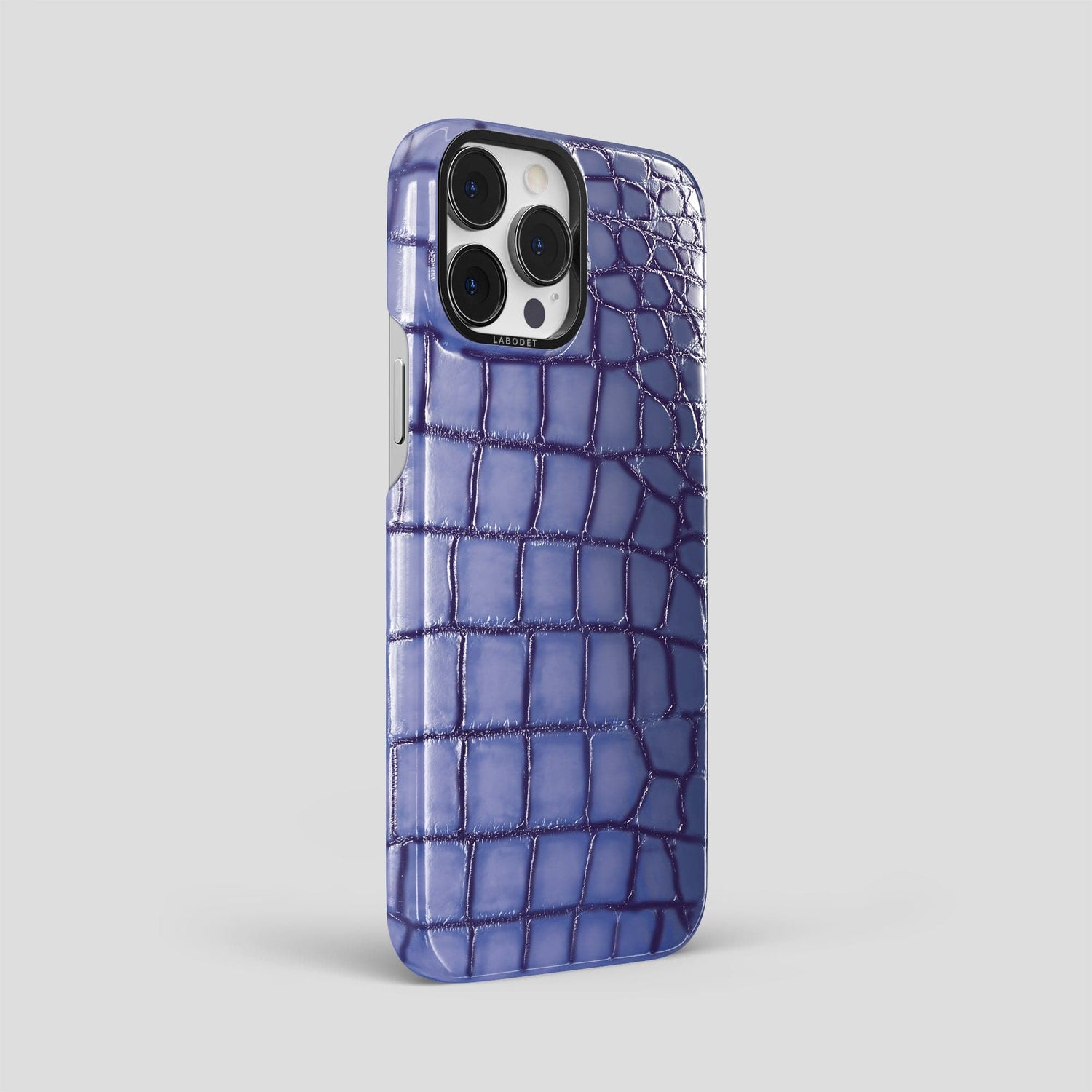 Lilac iPhone 15 Pro Max Classic Case Patina Alligator with Black Metal -2 | Lilac-Black