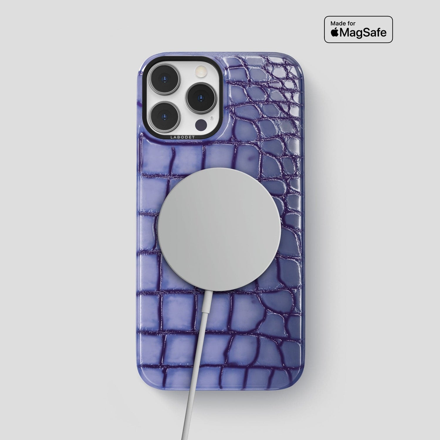 Lilac iPhone 15 Pro Max Classic Case Patina Alligator with Black Metal -5 | Lilac-Black