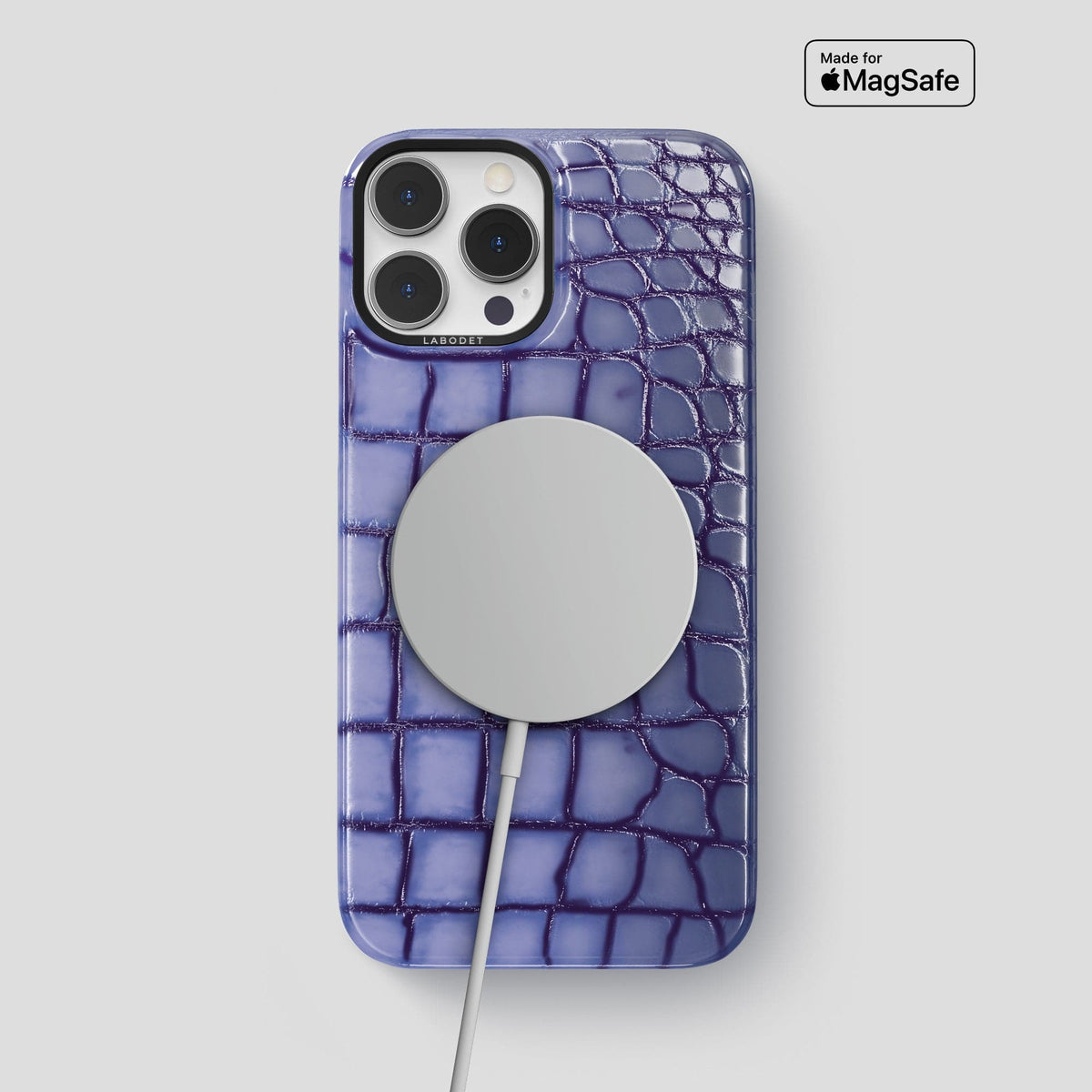 Lilac iPhone 15 Pro Max Classic Case Patina Alligator with Black Metal -5 | Lilac-Black