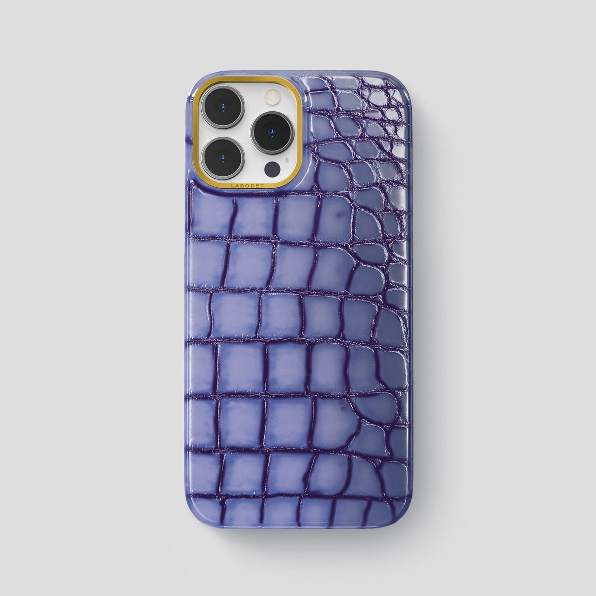 Lilac iPhone 15 Pro Max Classic Case Patina Alligator with Gold Metal -1 | Lilac-Gold