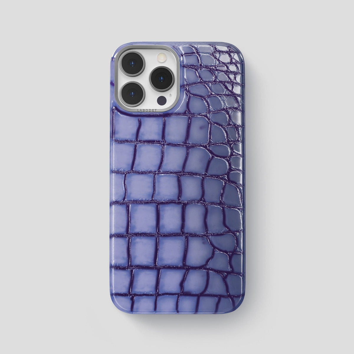 Lilac iPhone 15 Pro Max Classic Case Patina Alligator with Steel Metal -1 | Lilac-Steel
