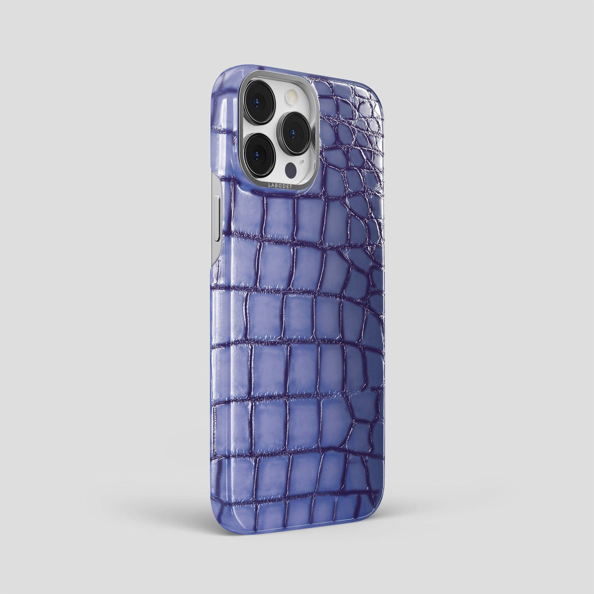 Lilac iPhone 15 Pro Max Classic Case Patina Alligator with Steel Metal -2 | Lilac-Steel
