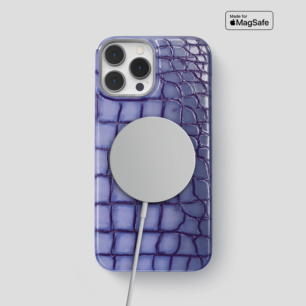 Lilac iPhone 15 Pro Max Classic Case Patina Alligator with Steel Metal -5 | Lilac-Steel