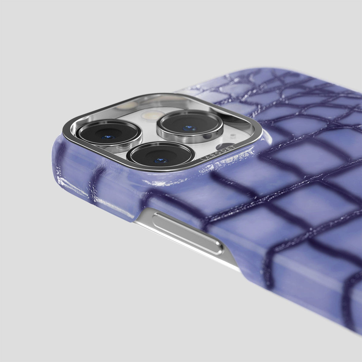 Lilac iPhone 15 Pro Max Classic Case Patina Alligator with Steel Metal -6 | Lilac-Steel