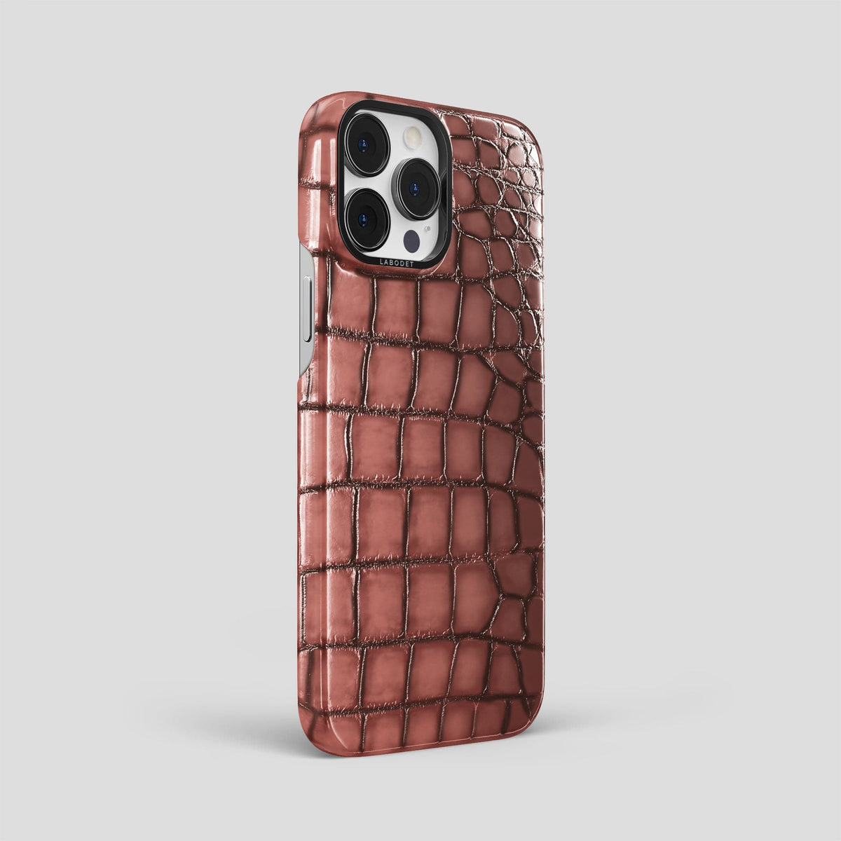 Wine-Sediment iPhone 15 Pro Max Classic Case Patina Alligator with Black Metal -2 | Wine-Sediment-Black