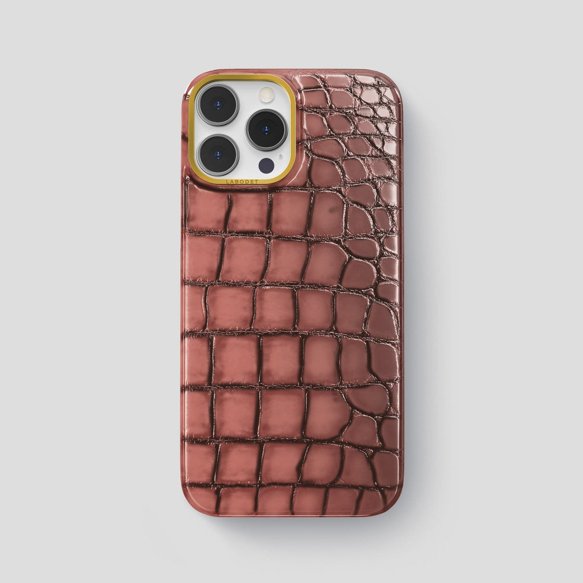 Wine-Sediment iPhone 15 Pro Max Classic Case Patina Alligator with Gold Metal -1 | Wine-Sediment-Gold