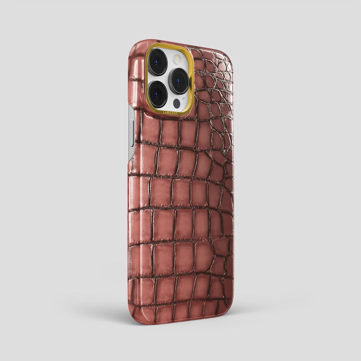 Wine-Sediment iPhone 15 Pro Max Classic Case Patina Alligator with Gold Metal -2 | Wine-Sediment-Gold