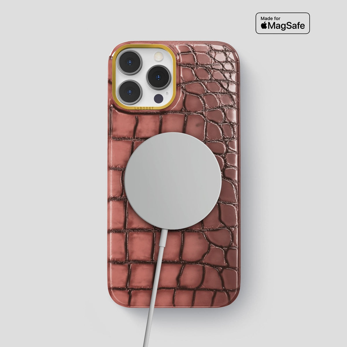 Wine-Sediment iPhone 15 Pro Max Classic Case Patina Alligator with Gold Metal -5 | Wine-Sediment-Gold