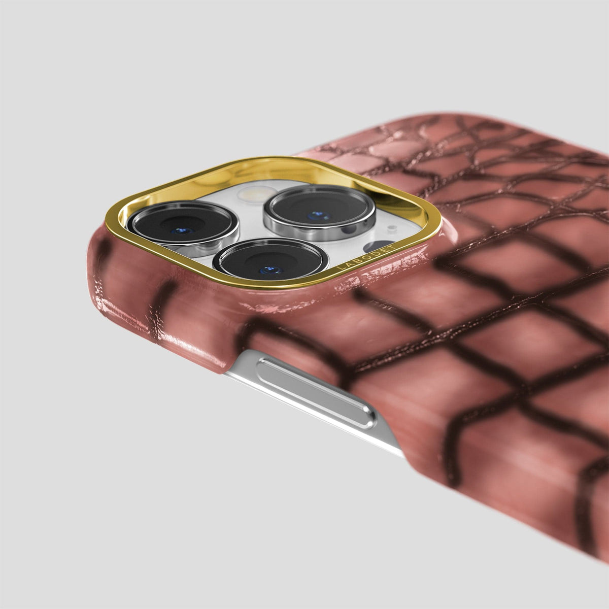 Wine-Sediment iPhone 15 Pro Max Classic Case Patina Alligator with Gold Metal -6 | Wine-Sediment-Gold