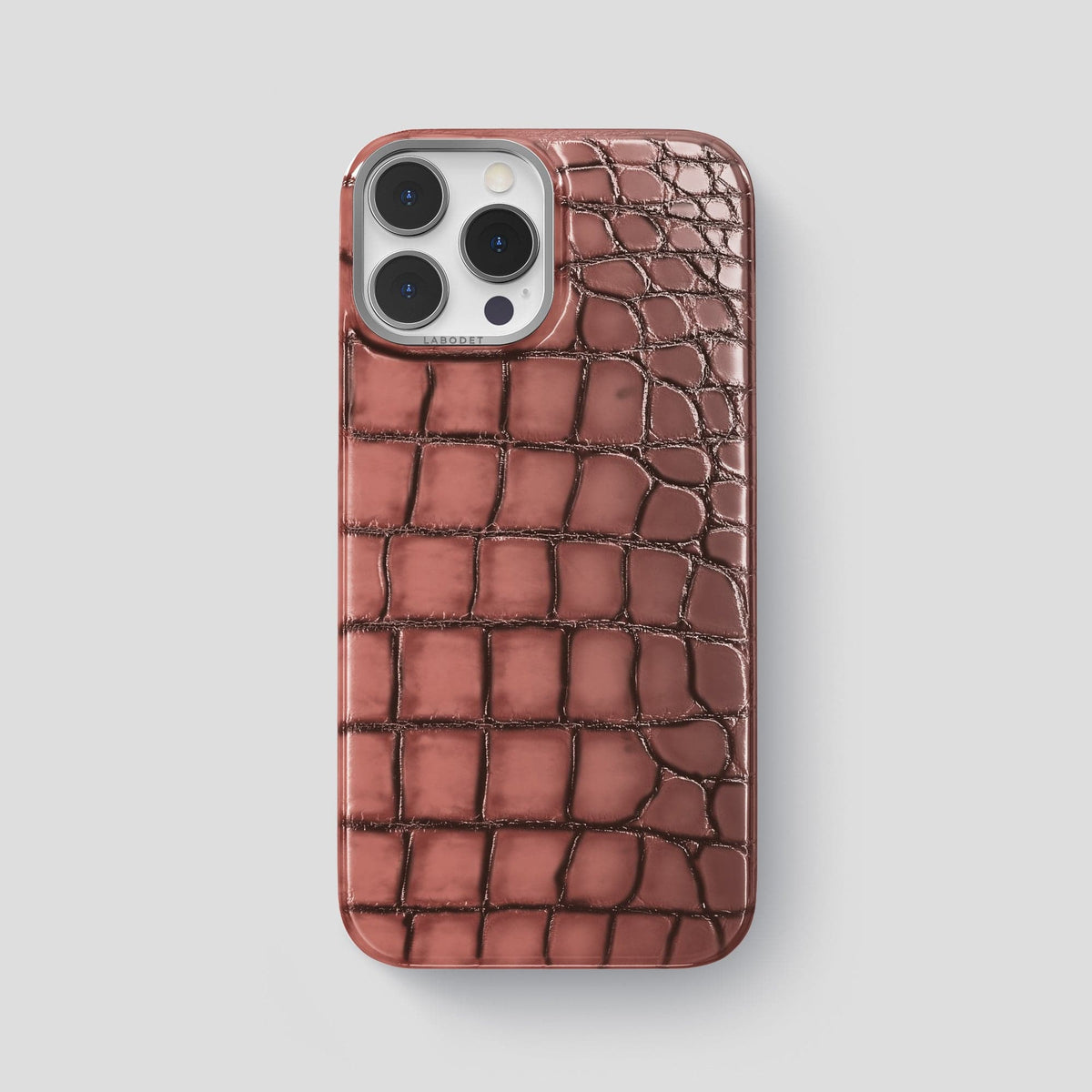 Wine-Sediment iPhone 15 Pro Max Classic Case Patina Alligator with Steel Metal -1 | Wine-Sediment-Steel